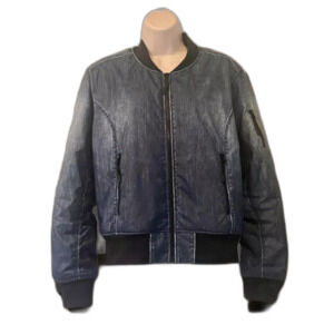 North Face Denim Print Bomber Jacket Womens M Retro Gorp Outdoor Ski Snow Winter